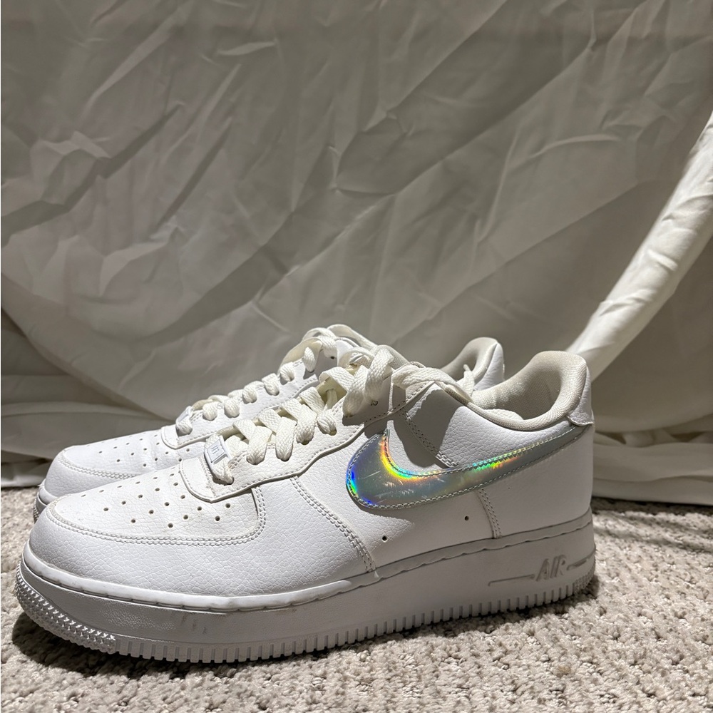 Nike White Air Force 1 Sneakers with Iridescent Detail